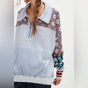 NWT! Free People Mod About You Pullover Knit Floral Blue Combo XS
